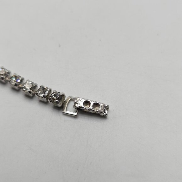 Vintage Silver Tone Clear Rhinestone Bracelet With Elegant Snap Clasp - Picture 4 of 5